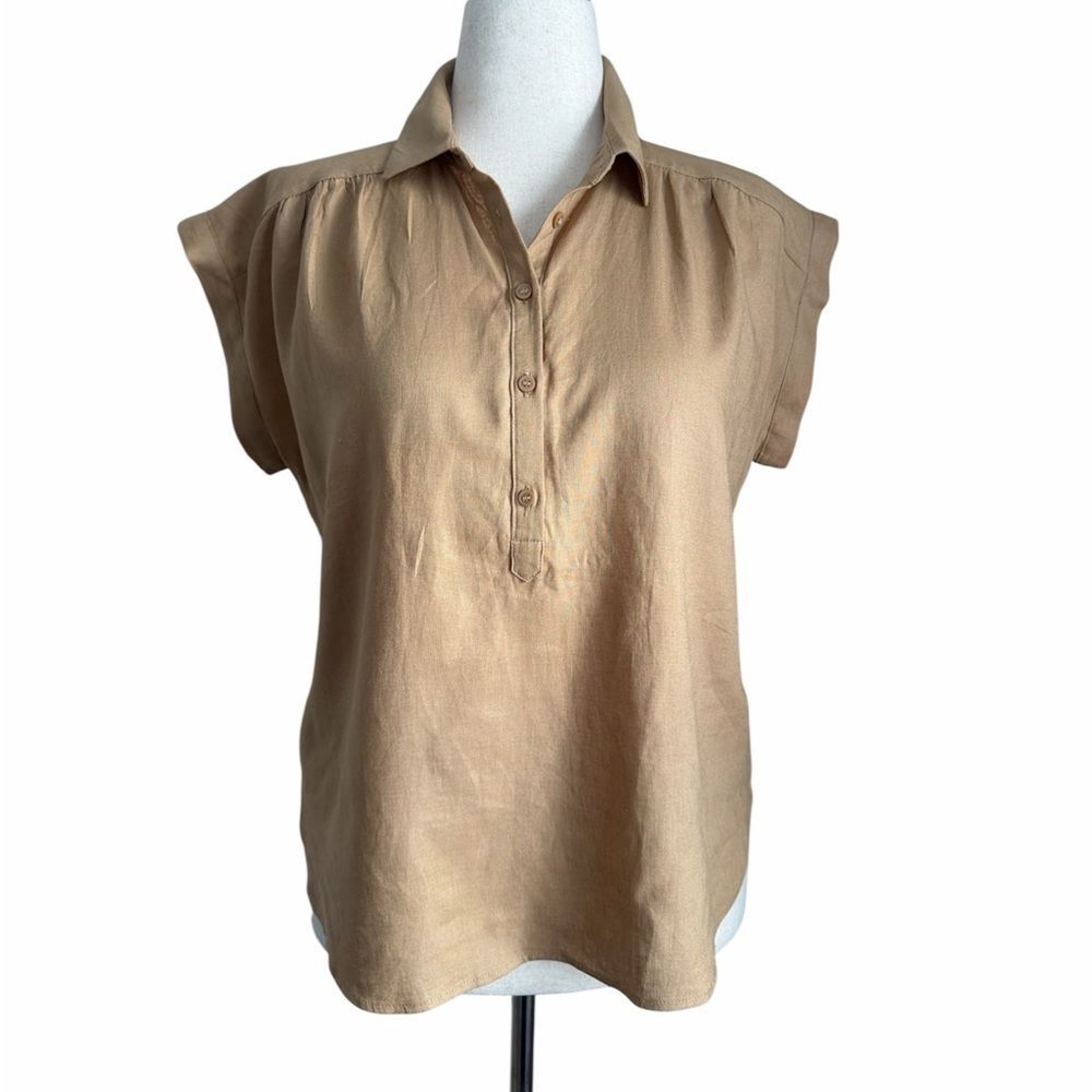 Ann Taylor Factory Linen Blend Blouse Camel Minimalist Oversized Top S